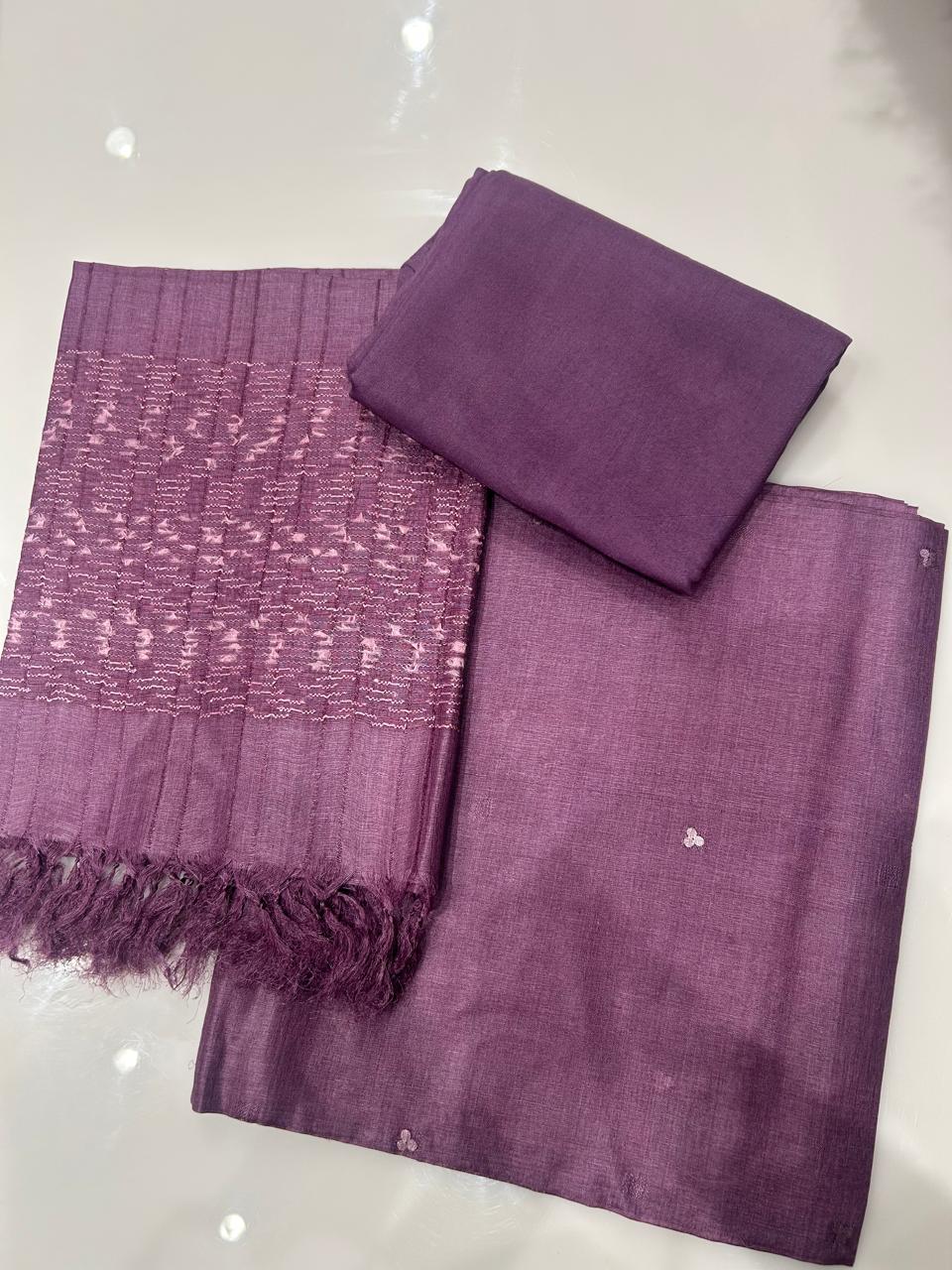 UNSTITCHED TUSSAR SUIT SET -Purple  shade Search code 1610