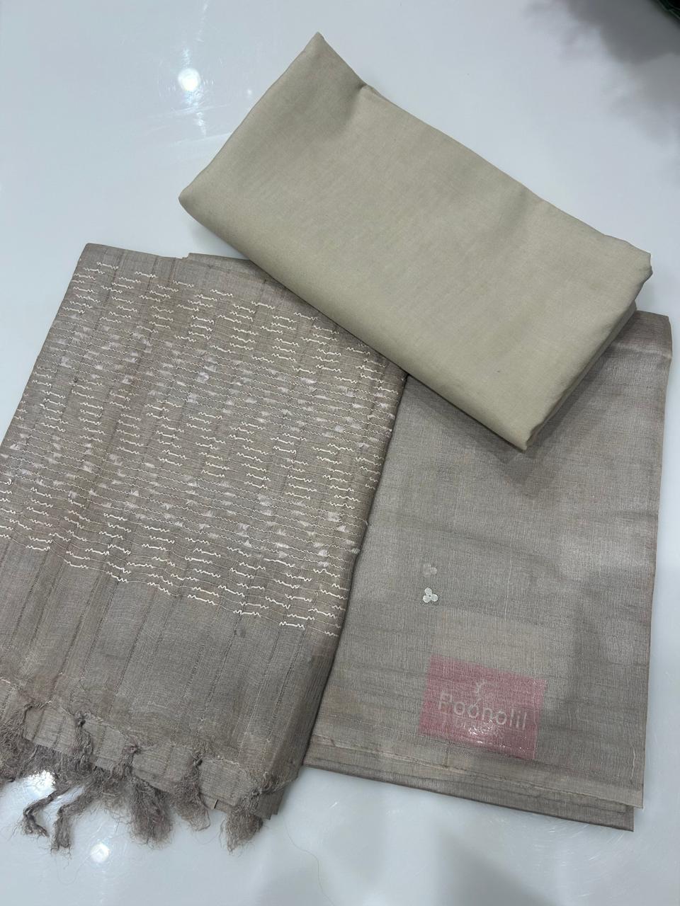 UNSTITCHED TUSSAR SUIT SET -Chiku shade Search code 1611