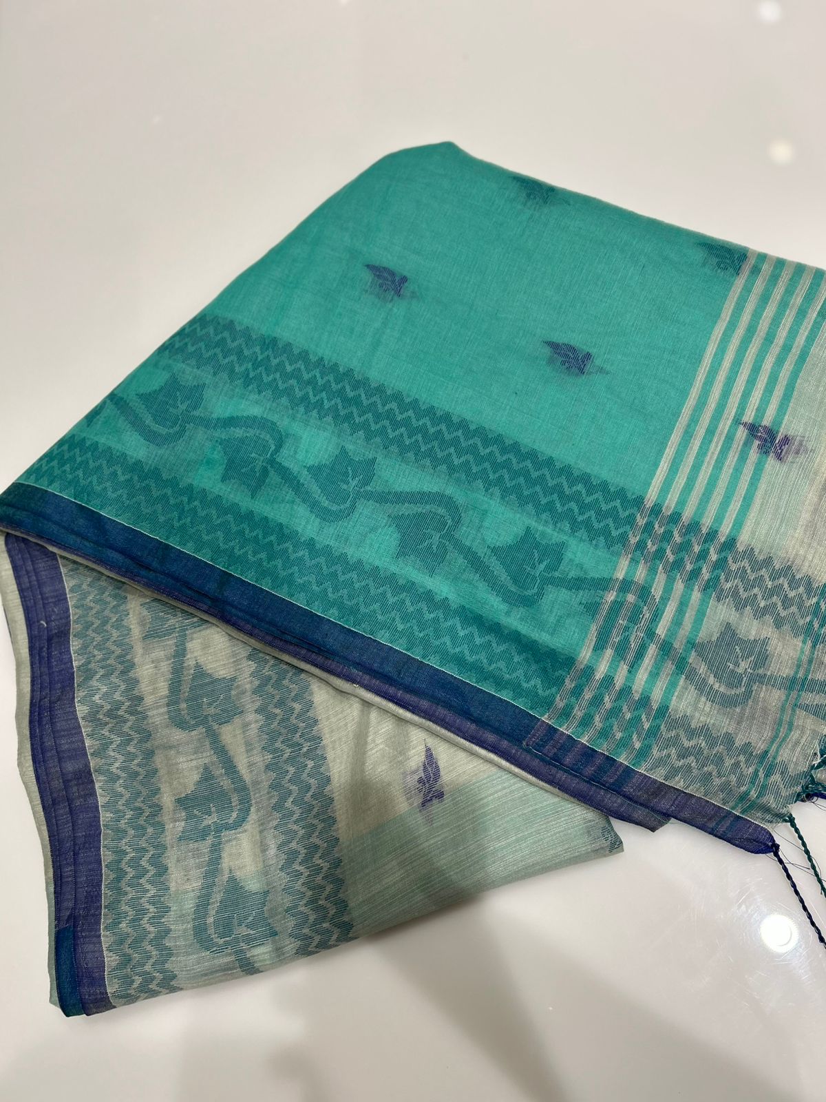 Cotton  Saree-Dusty green to blue    shade Search code 7402