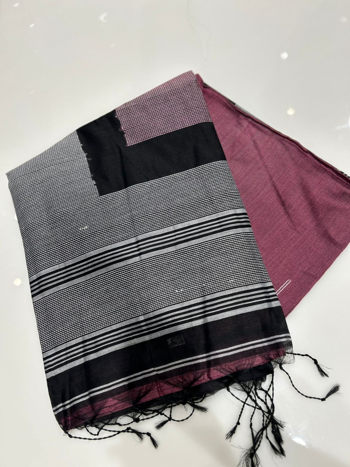Cotton  Saree- Dusty pink to Black   shade Search code 7409