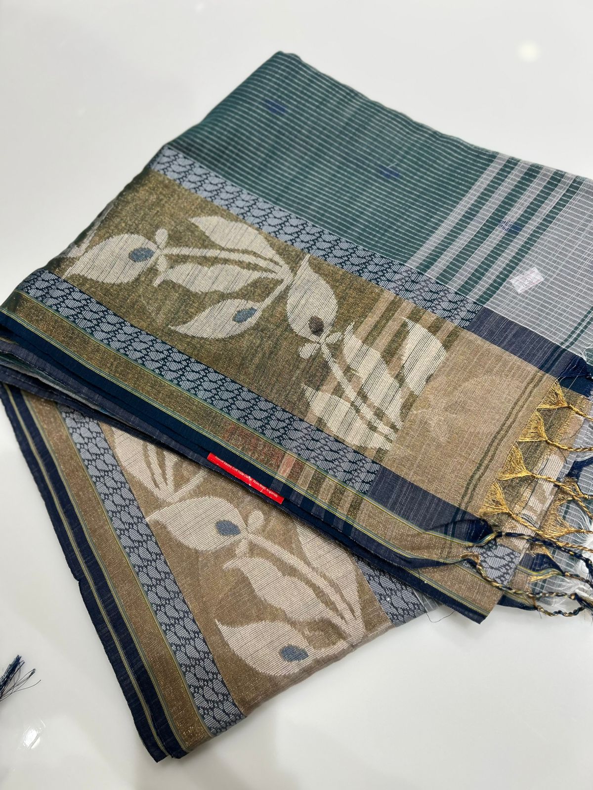 Cotton  Saree- Dusty Green to gray shade Search code 7419