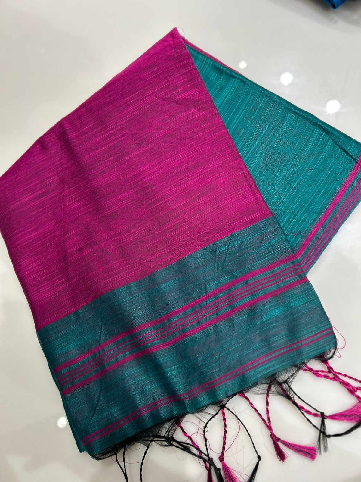 Cotton  Saree- Peacock green to pink shade Search code 7423