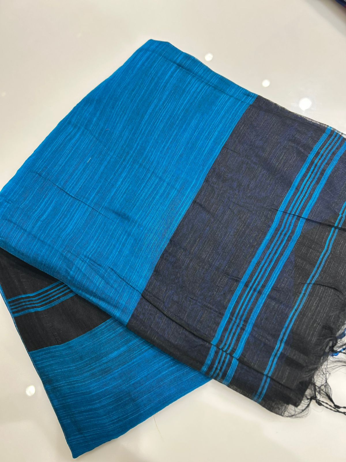 Cotton  Saree-Blue to Black  shade Search code 7422