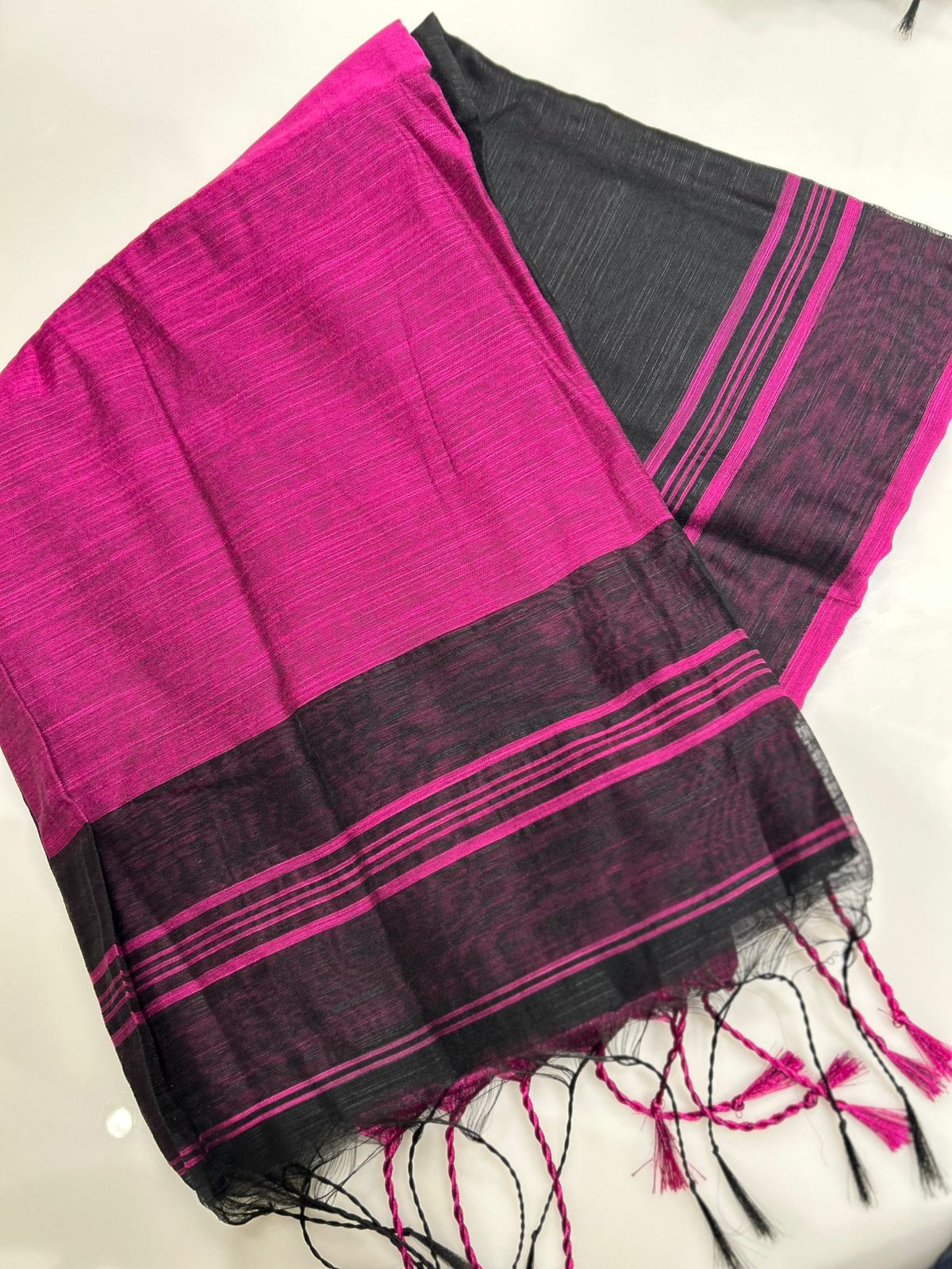 Cotton  Saree-Dark pink to Black  shade Search code 7421