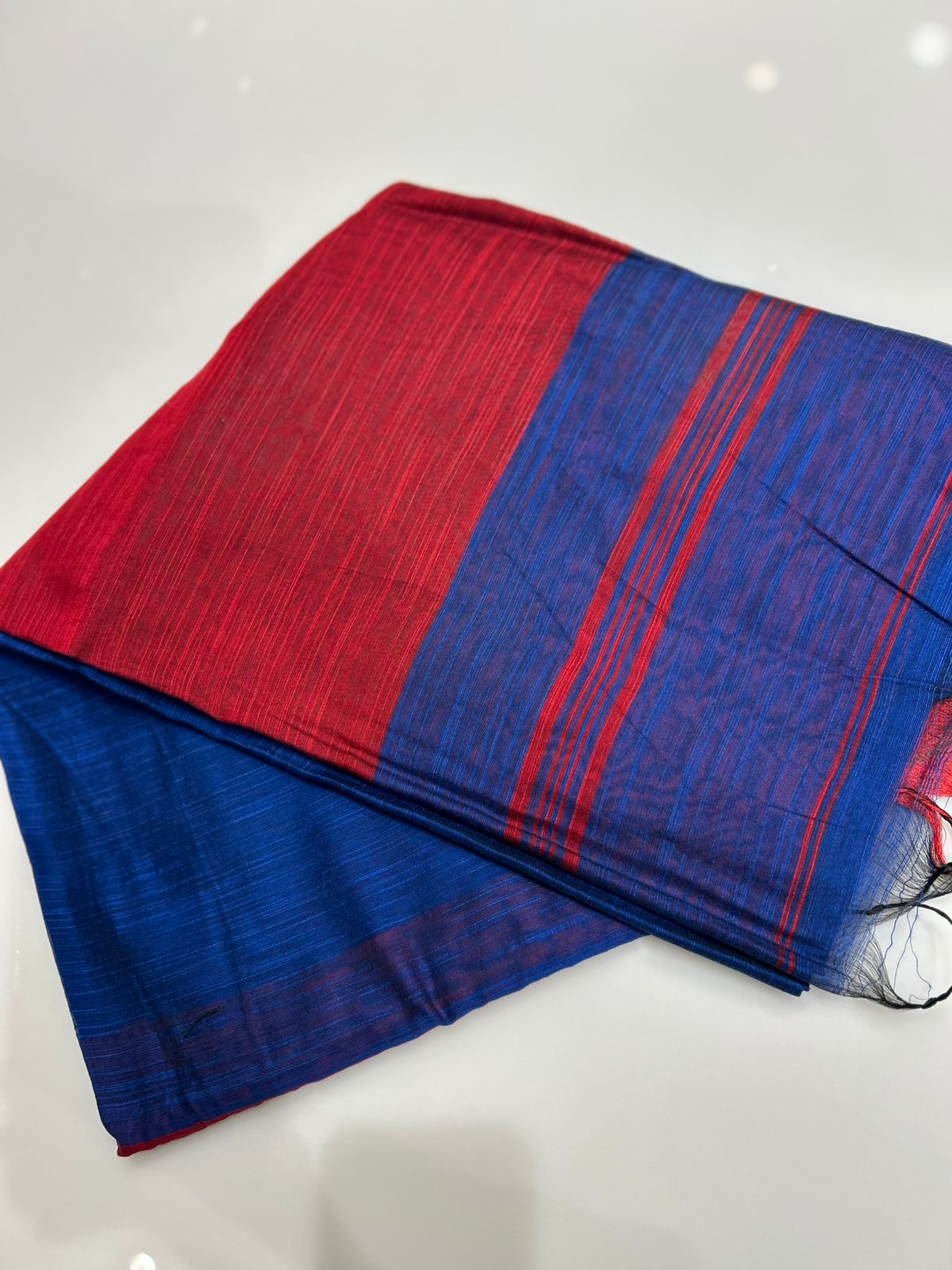 Cotton  Saree-Navy blue to Red shade Search code 7425