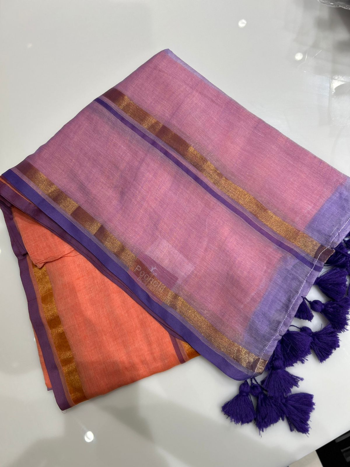 Mal Cotton  Saree- Lavender to Peach shade Search code 7427