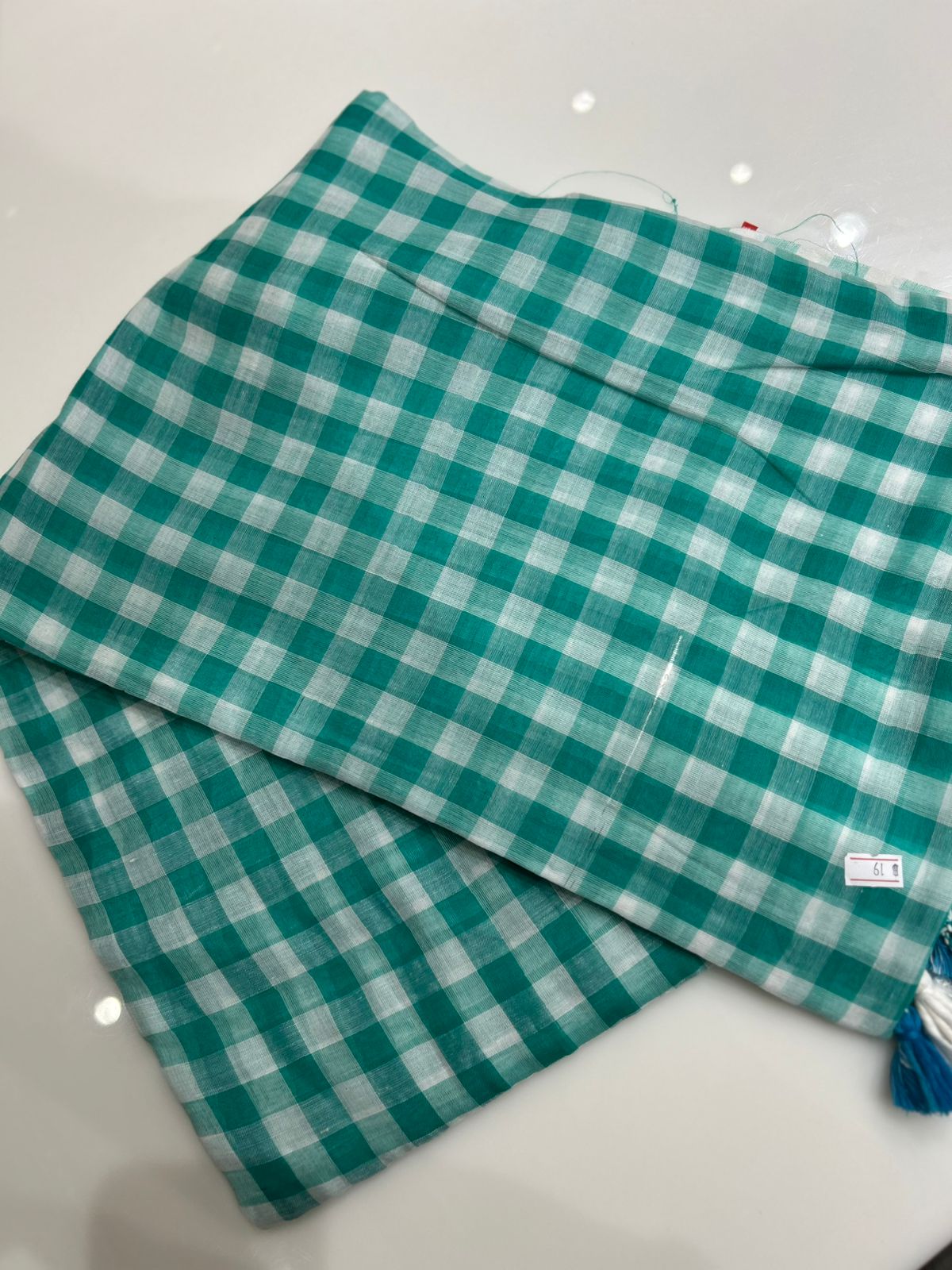 Mal Cotton  Saree-White and Aqua green blue color shade Search code 7432