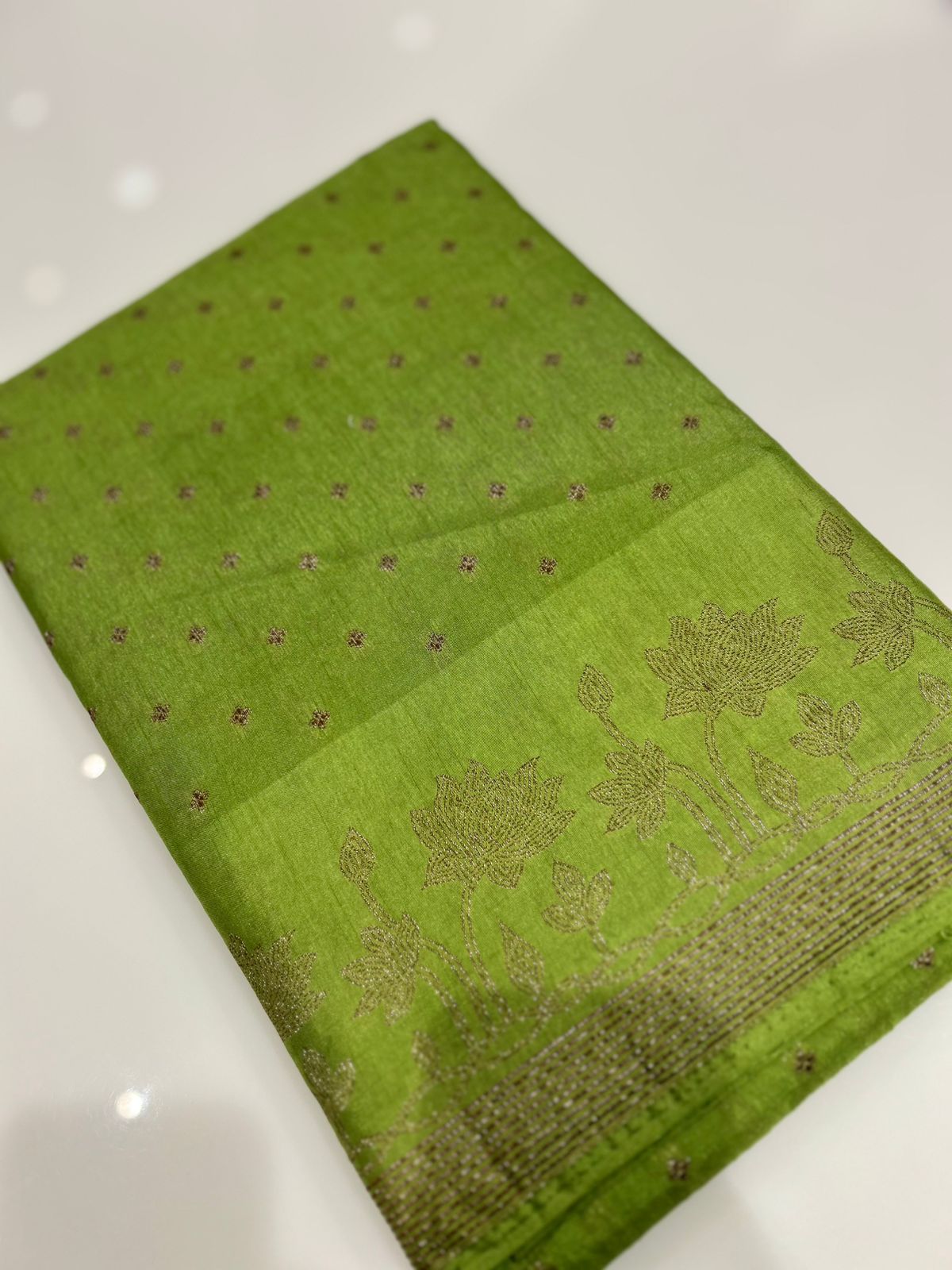 Banarasi sarees -Parrot green color Search code 2211