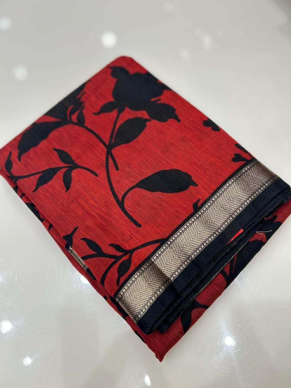 Chanderi  Saree -Red to Black   color Search code 7955
