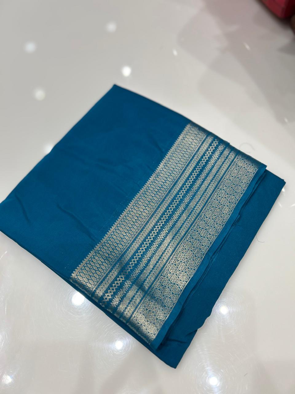 Crape Silk saree- Blue  shade Search code 7958