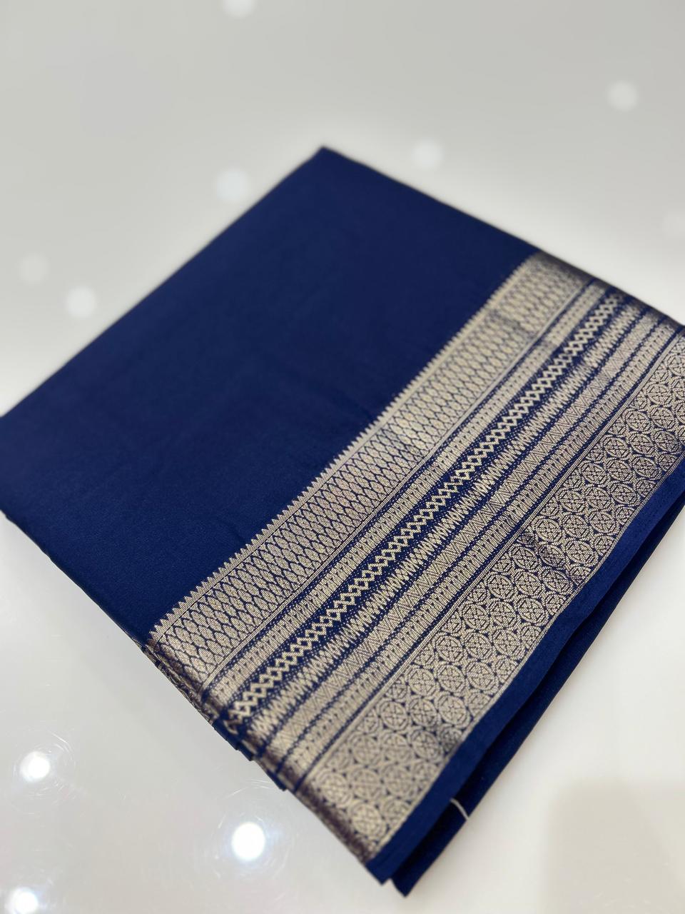 Crape Silk saree-Navy blue shade Search code 7964