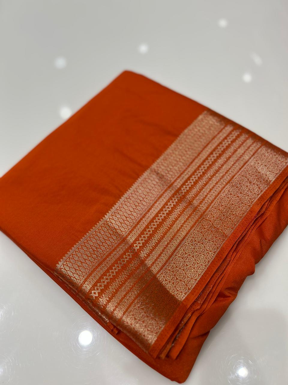Crape Silk saree-Orange  shade Search code 7961