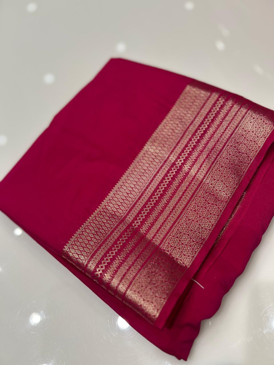 Crape Silk saree-Ranni pink  shade Search code 7960