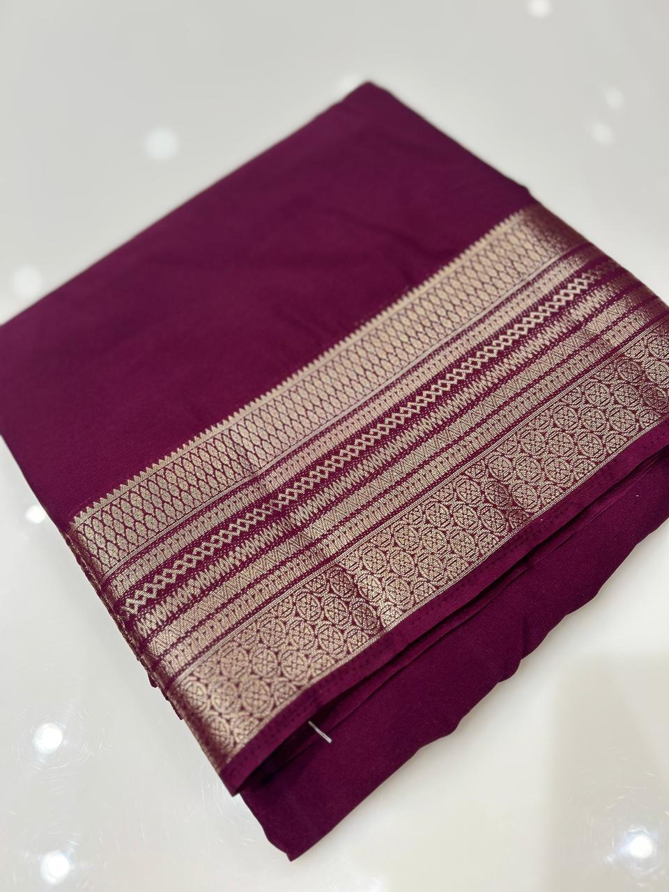 Crape Silk saree-Wine  shade Search code 7965