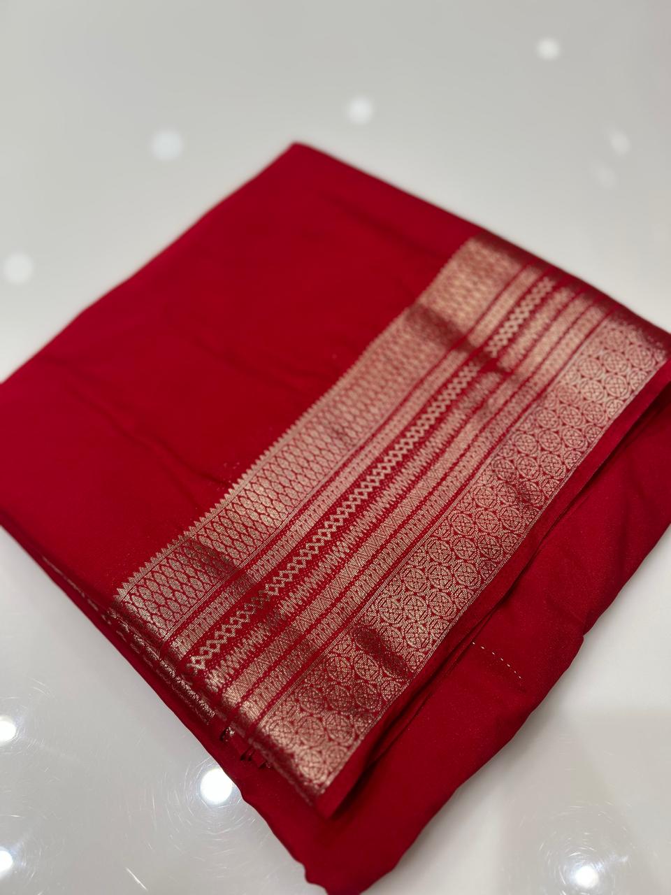 Crape Silk saree-Red shade Search code 7962