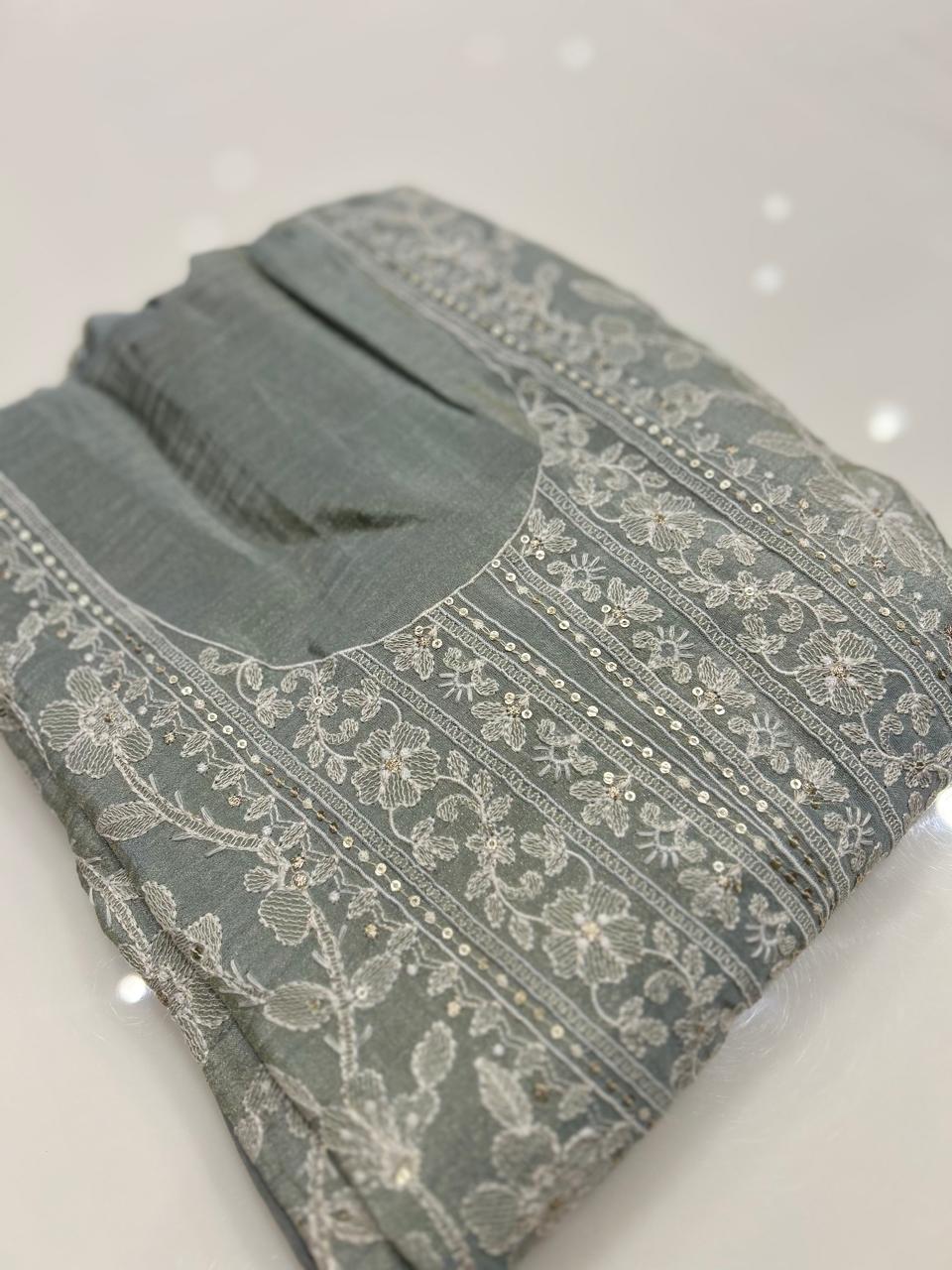 UNSTITCHED SALWAR  SUIT SET -Dusty blue Search code 7969