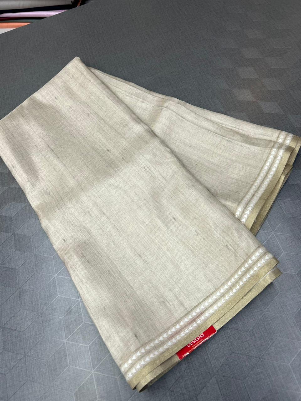 Semi Tussar Mix Saree  -Chiku shade  Search code 2402