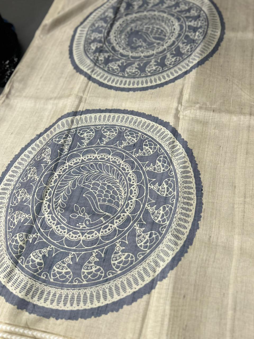 Semi Tussar Mix Saree  -Chiku shade  Search code 2401