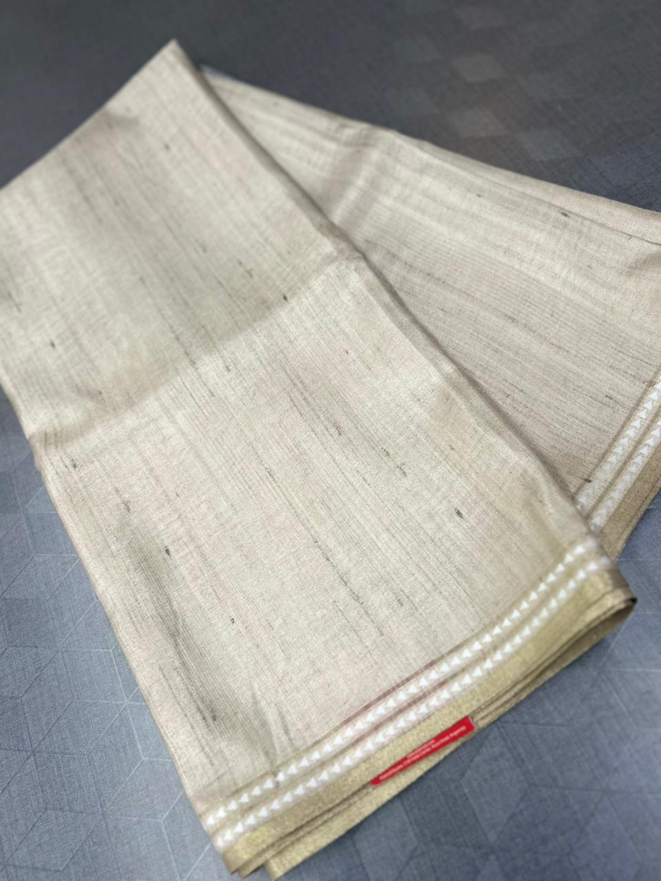 Semi Tussar Mix Saree  -Chiku shade  Search code 2400