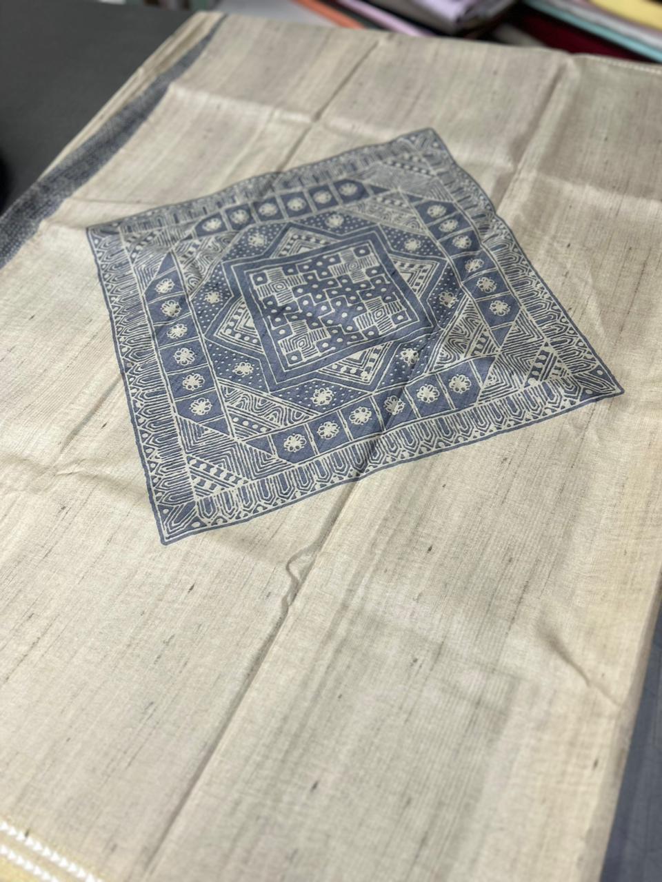 Semi Tussar Mix Saree  -Chiku shade  Search code 2400