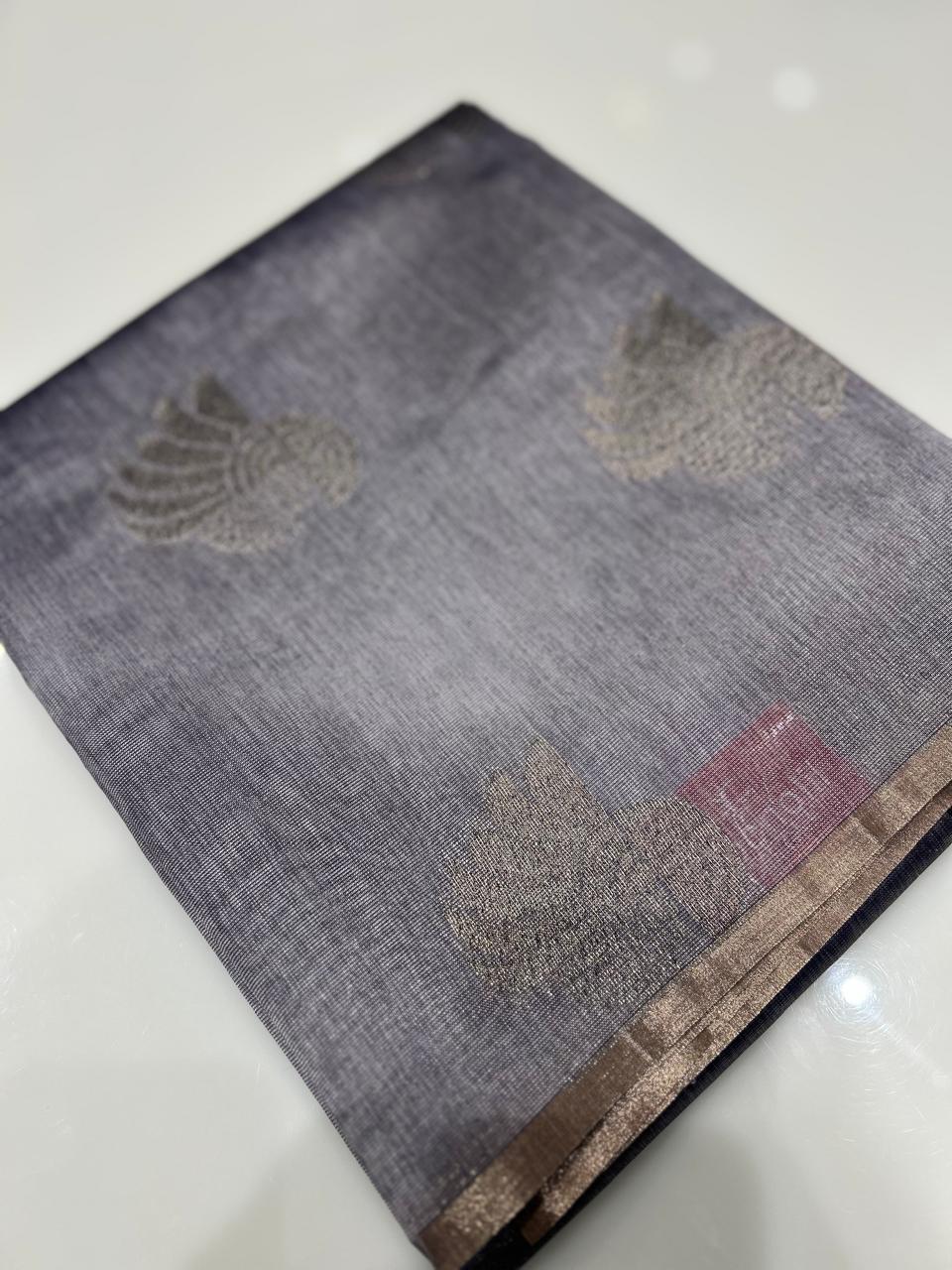 Art Silk  Saree  -  Dusty blueish gray shade  Search code 2408