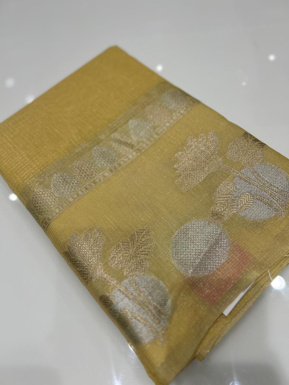 Banarasi Art Silk Saree  - Yellow shade  Search code 2442