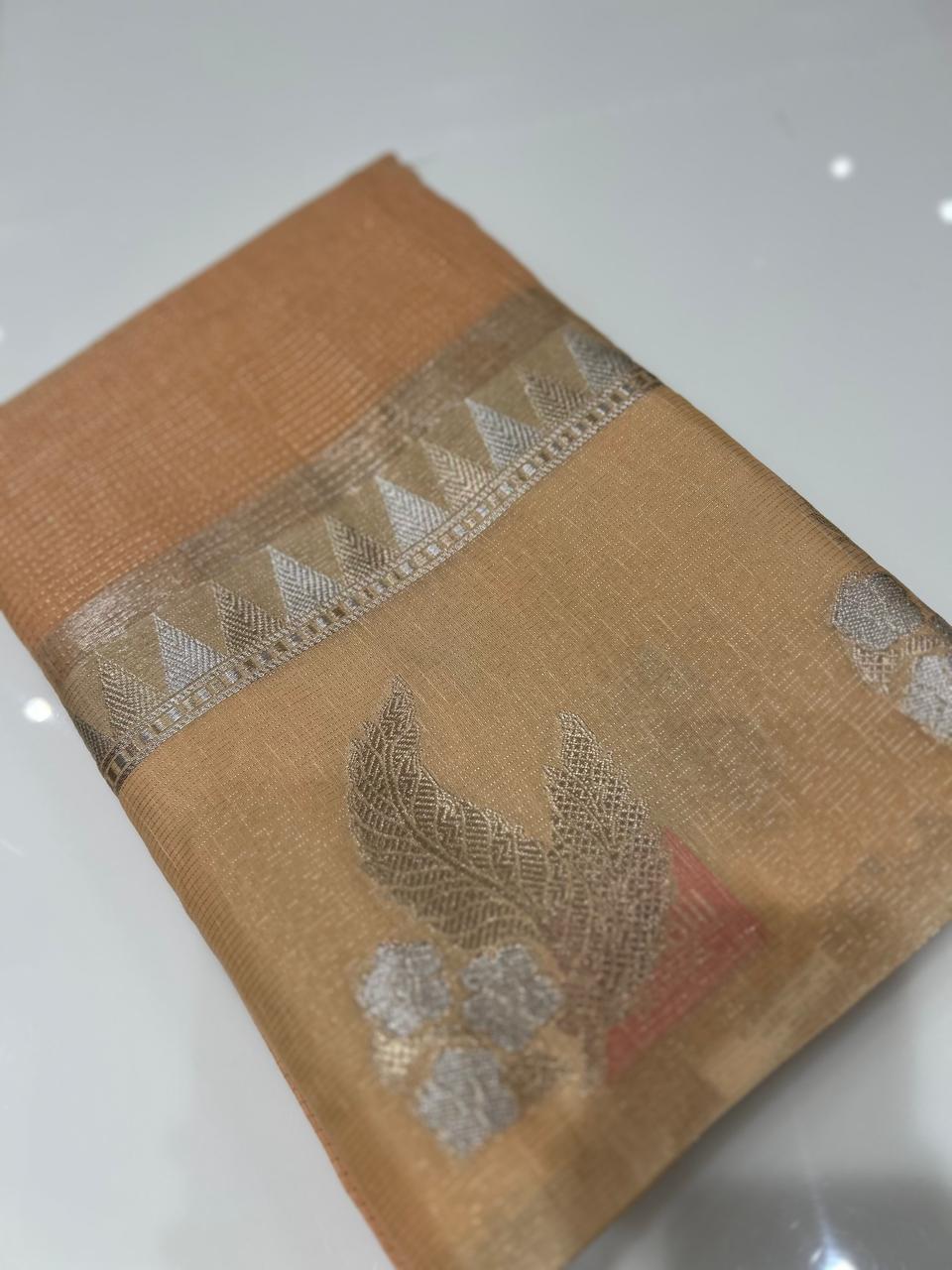 Banarasi Art Silk Saree  -Light and Dark peach shade  Search code 2426