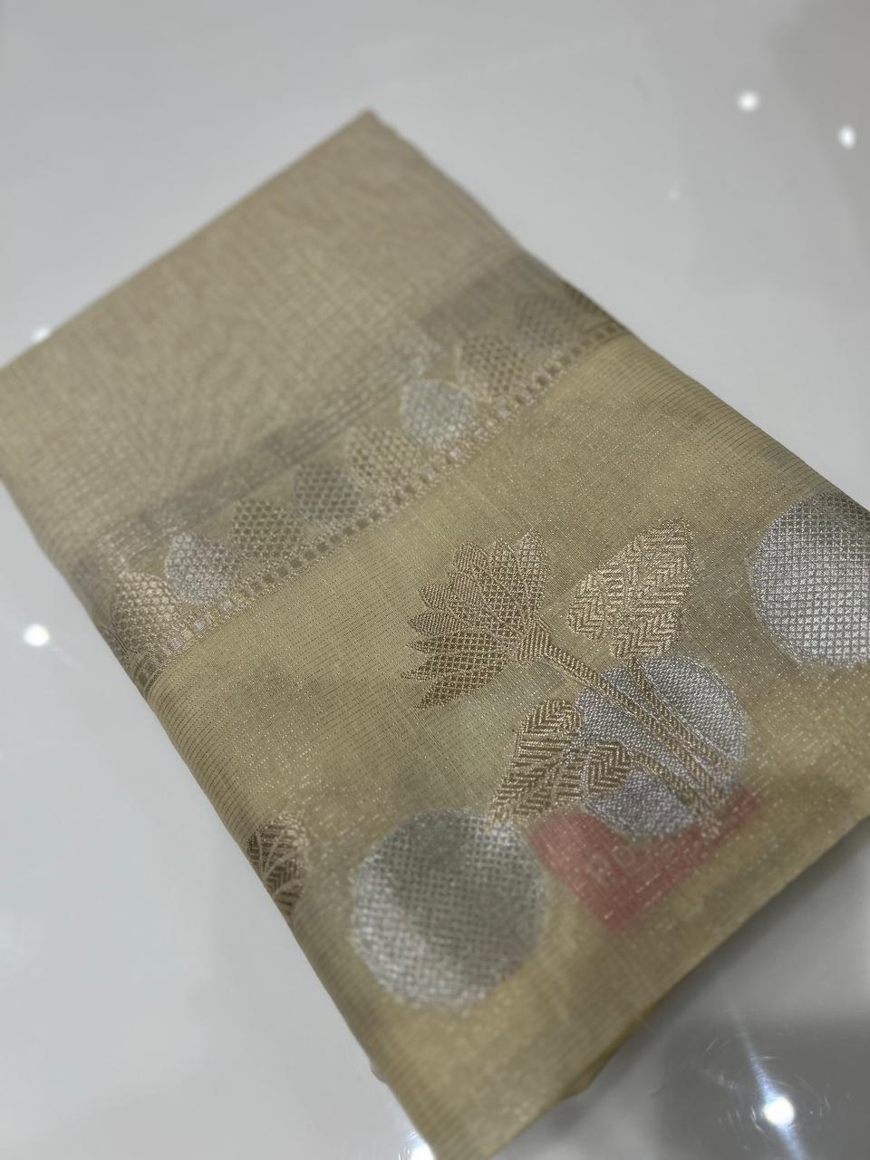 Banarasi Art Silk Saree  -Cream shade  Search code 2439