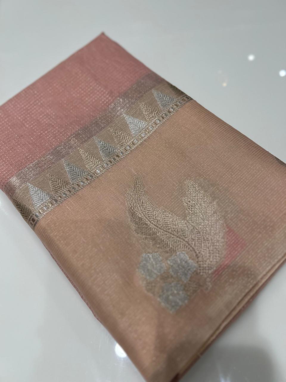 Banarasi Art Silk Saree  -Pink peach  shade  Search code 2424