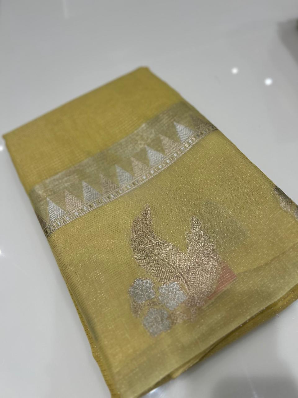 Banarasi Art Silk Saree  -Yellow shade  Search code 2425