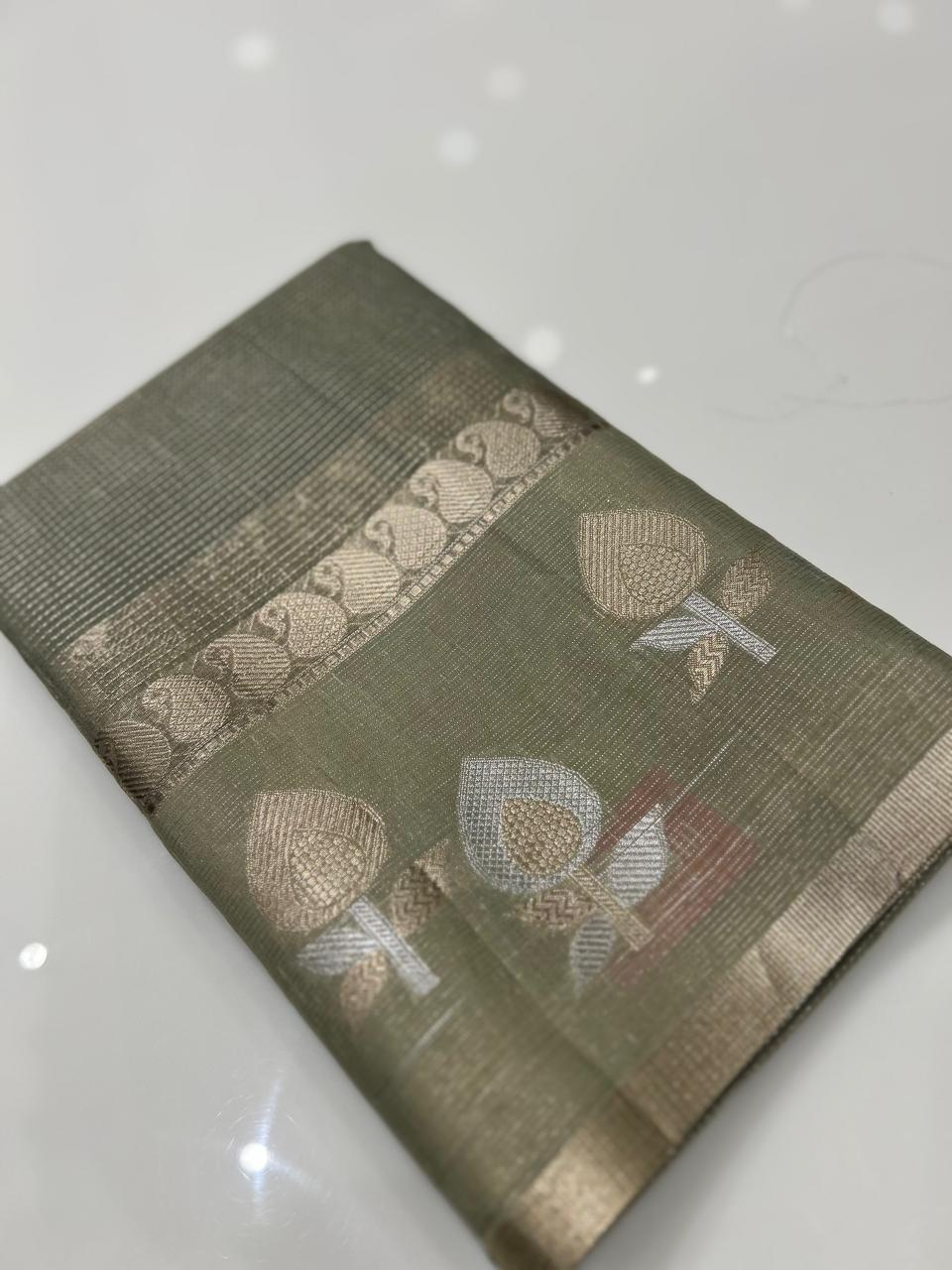 Banarasi Art Silk Saree  -Dusty green shade  Search code 2435
