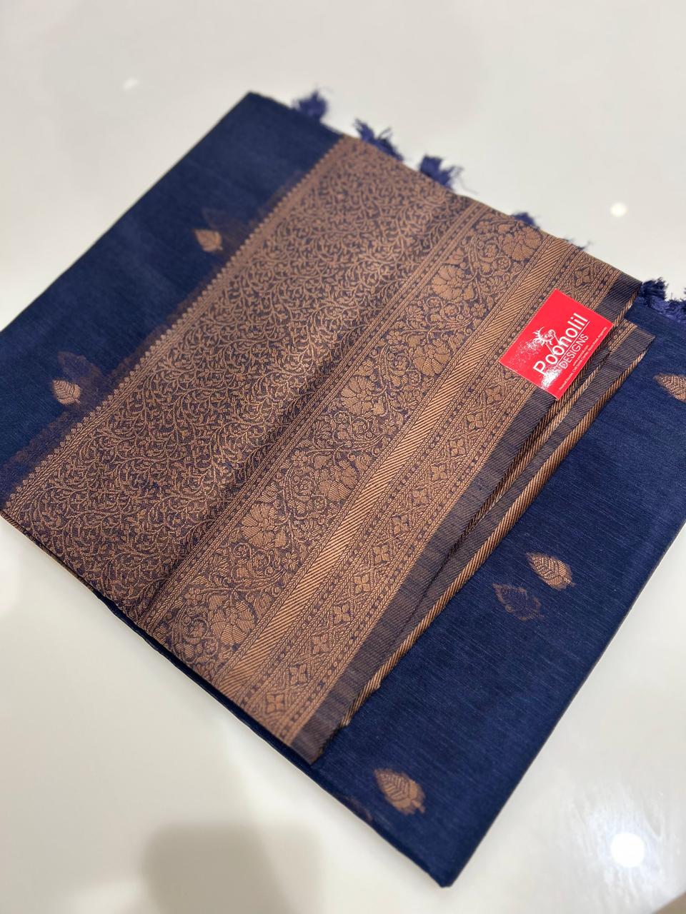 Jute matka silk saree  -Blue to  Golden chiku  shade  Search code 4601