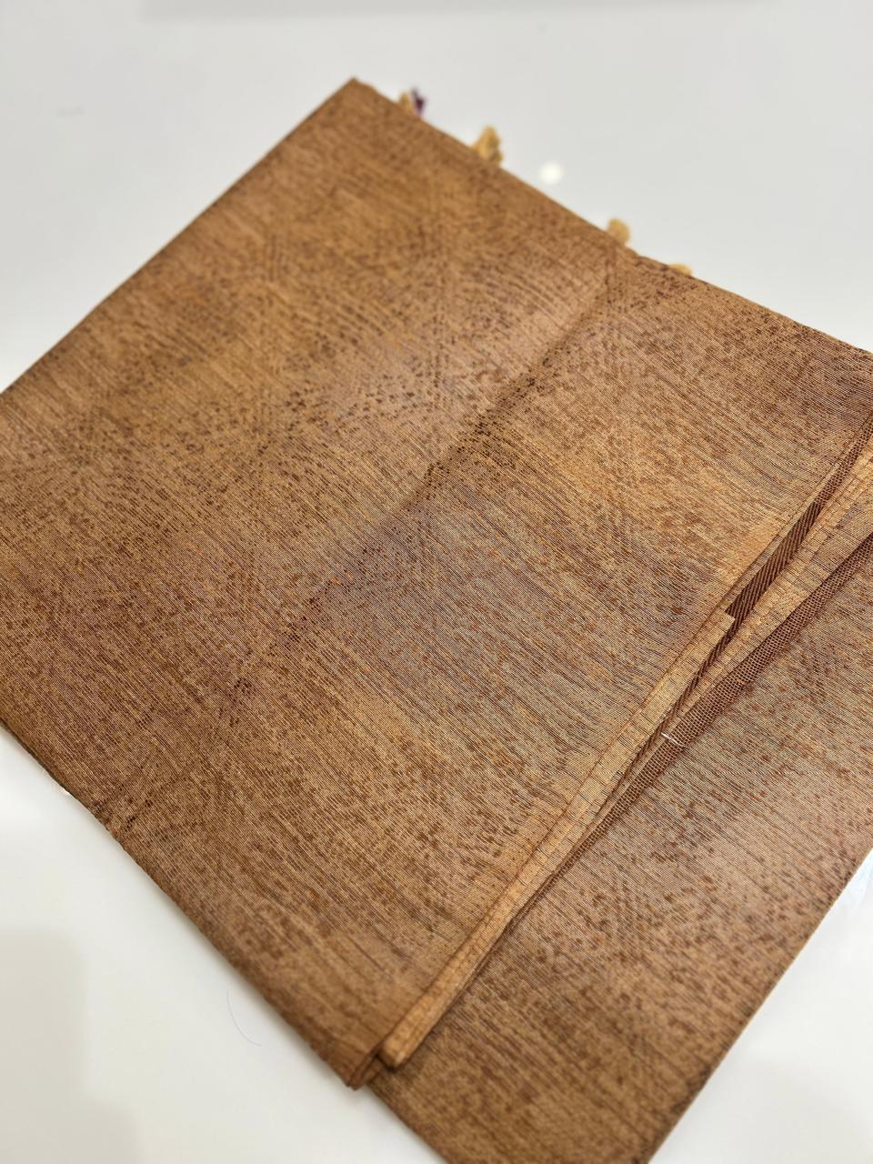 Jute matka silk saree  -Chiku  shade  Search code 4608