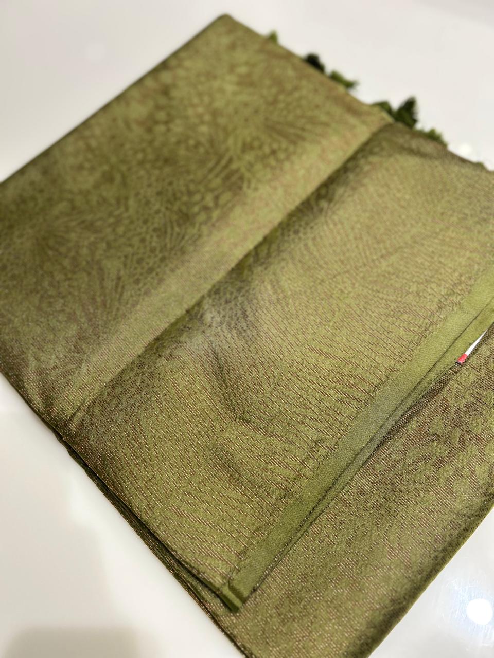 Jute matka silk saree  -Olive green shade  Search code 4610
