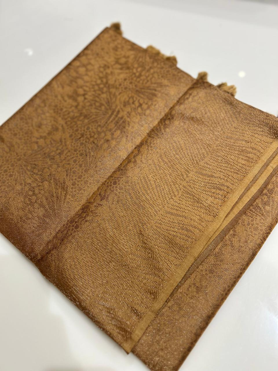 Jute matka silk saree  -Golden biscuit  shade  Search code 4611