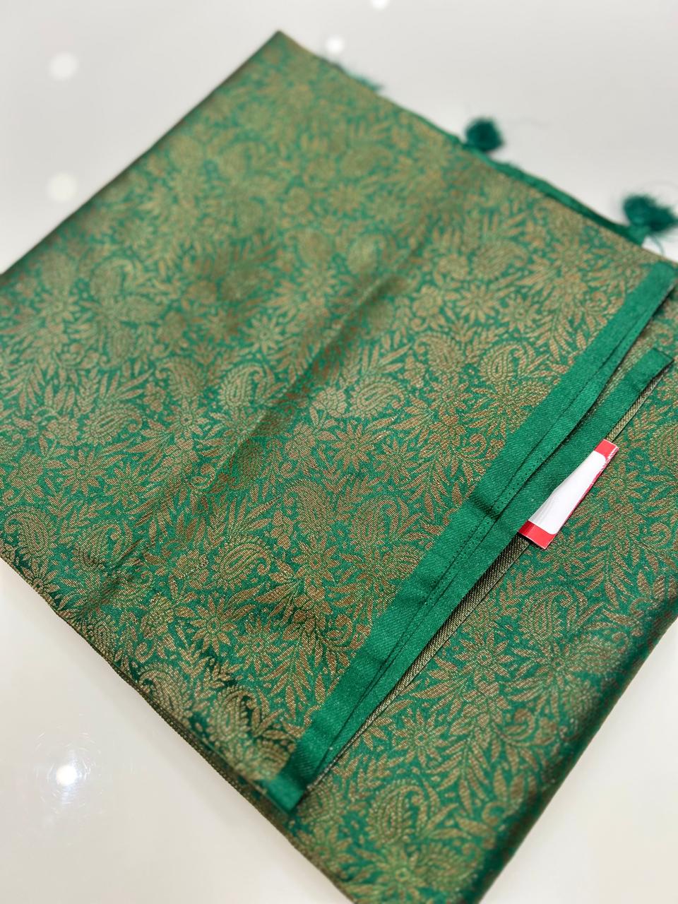 chiniya silk saree  - Green shade  Search code 4614