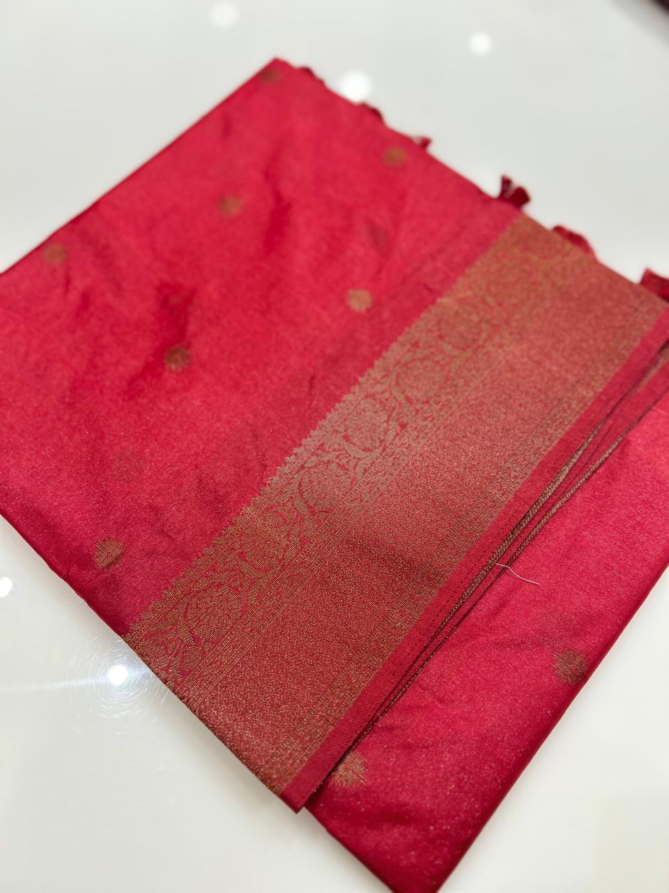 chiniya silk saree  -Red shade  Search code 4620
