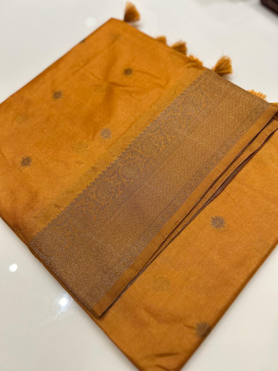 chiniya silk saree  -Yellow shade  Search code 4621