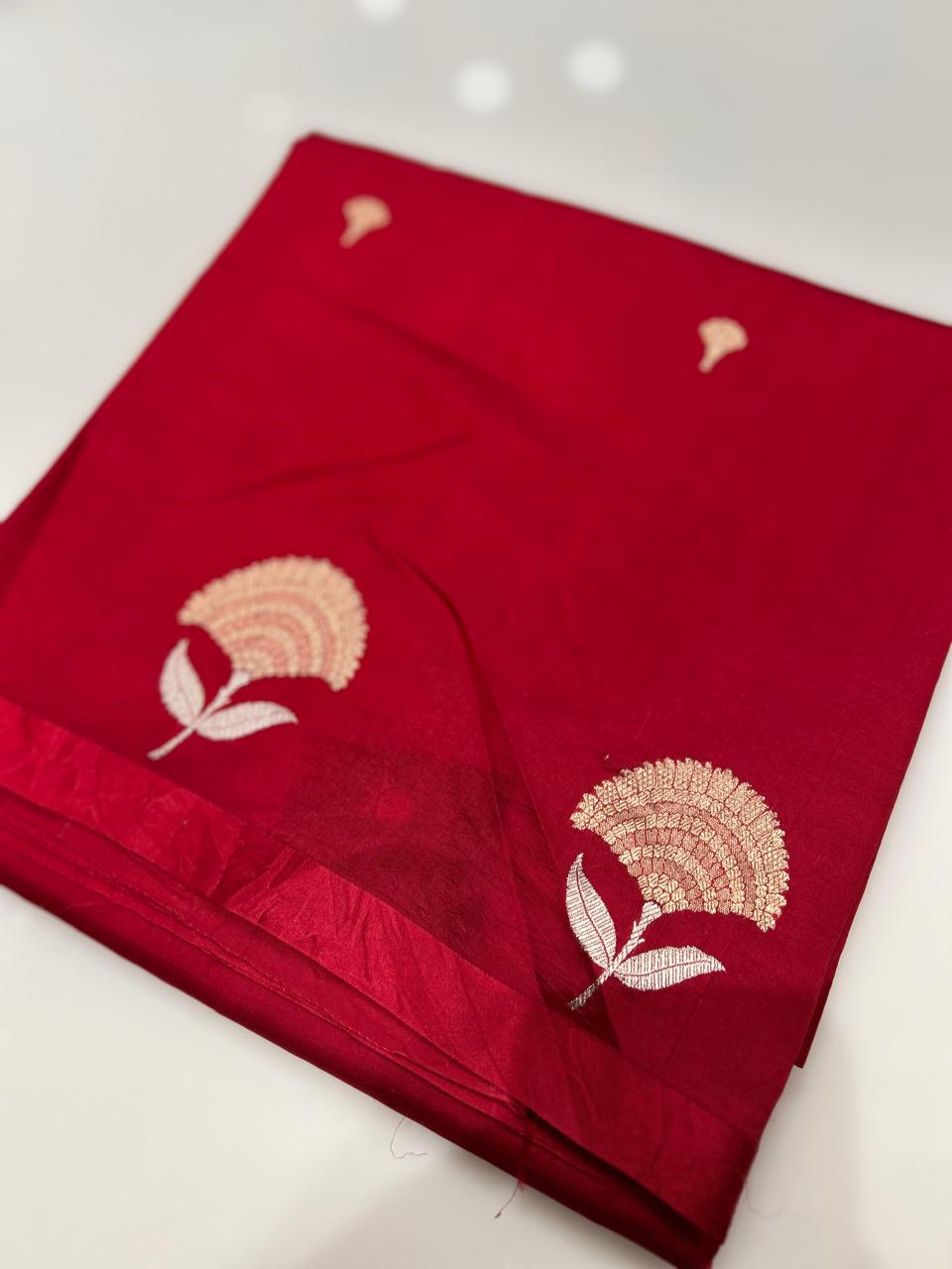 Soft kathan Silk Saree  -Dark Red  shade  Search code 5608