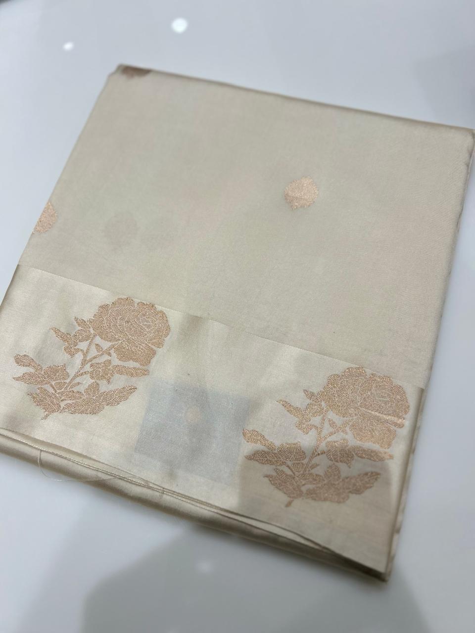 Soft kathan Silk Saree  -Cream shade  Search code 5605