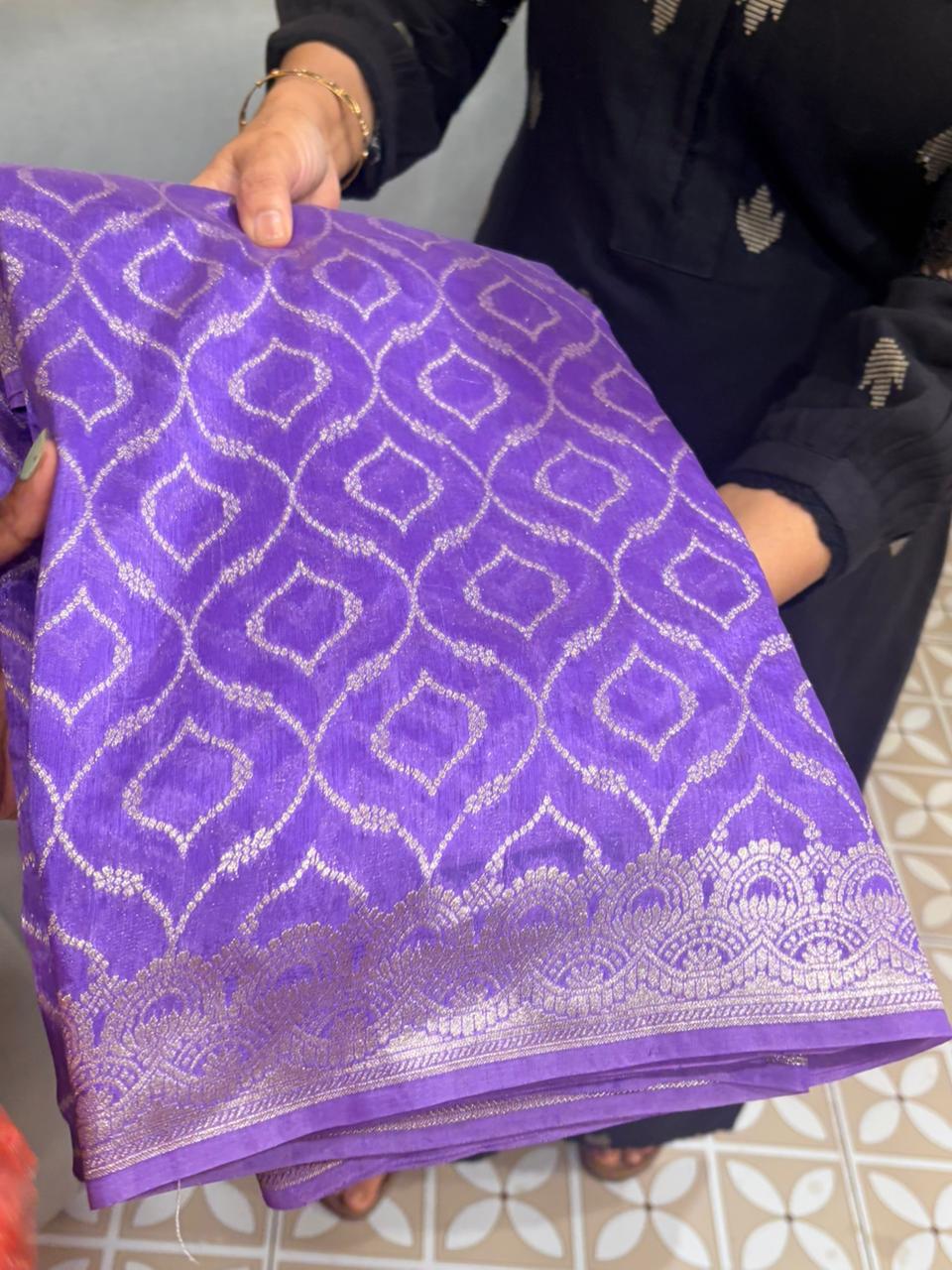 Banarasi  chanderi sarees - lavander color Search code 5201