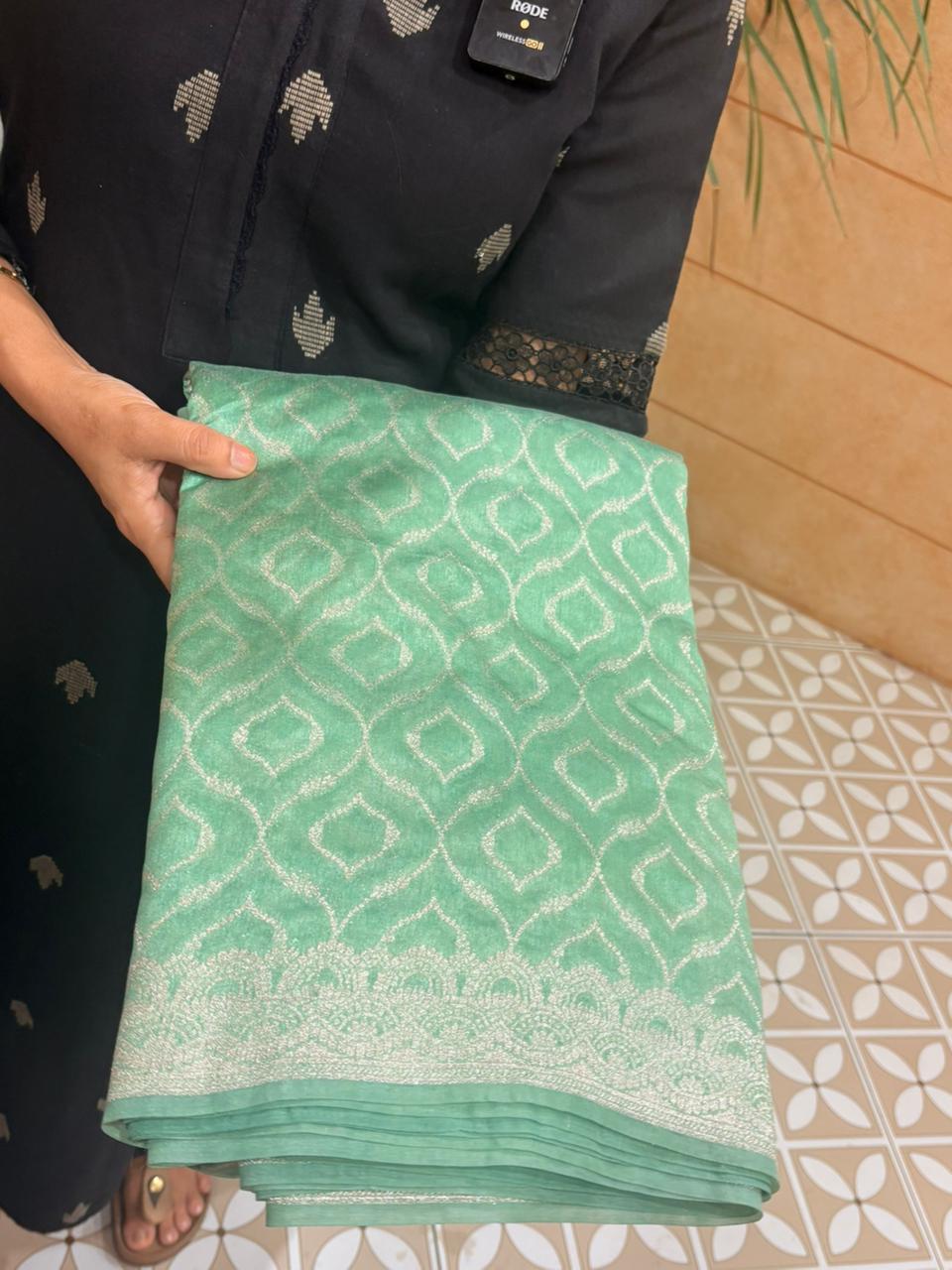 Banarasi  chanderi sarees -  ocean blue color Search code 5203