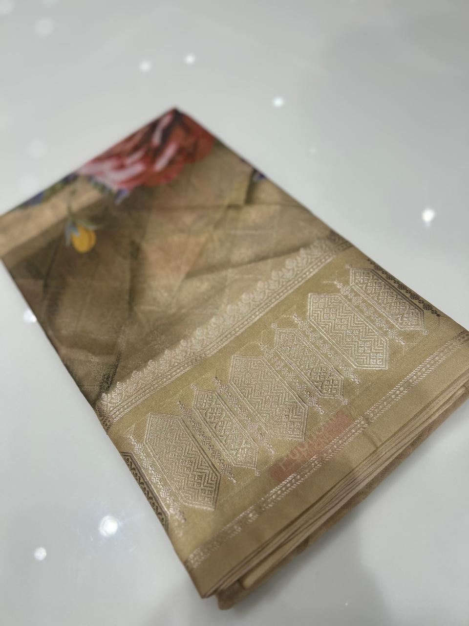 Semi Silk Saree - Carmel  color Search code 7000