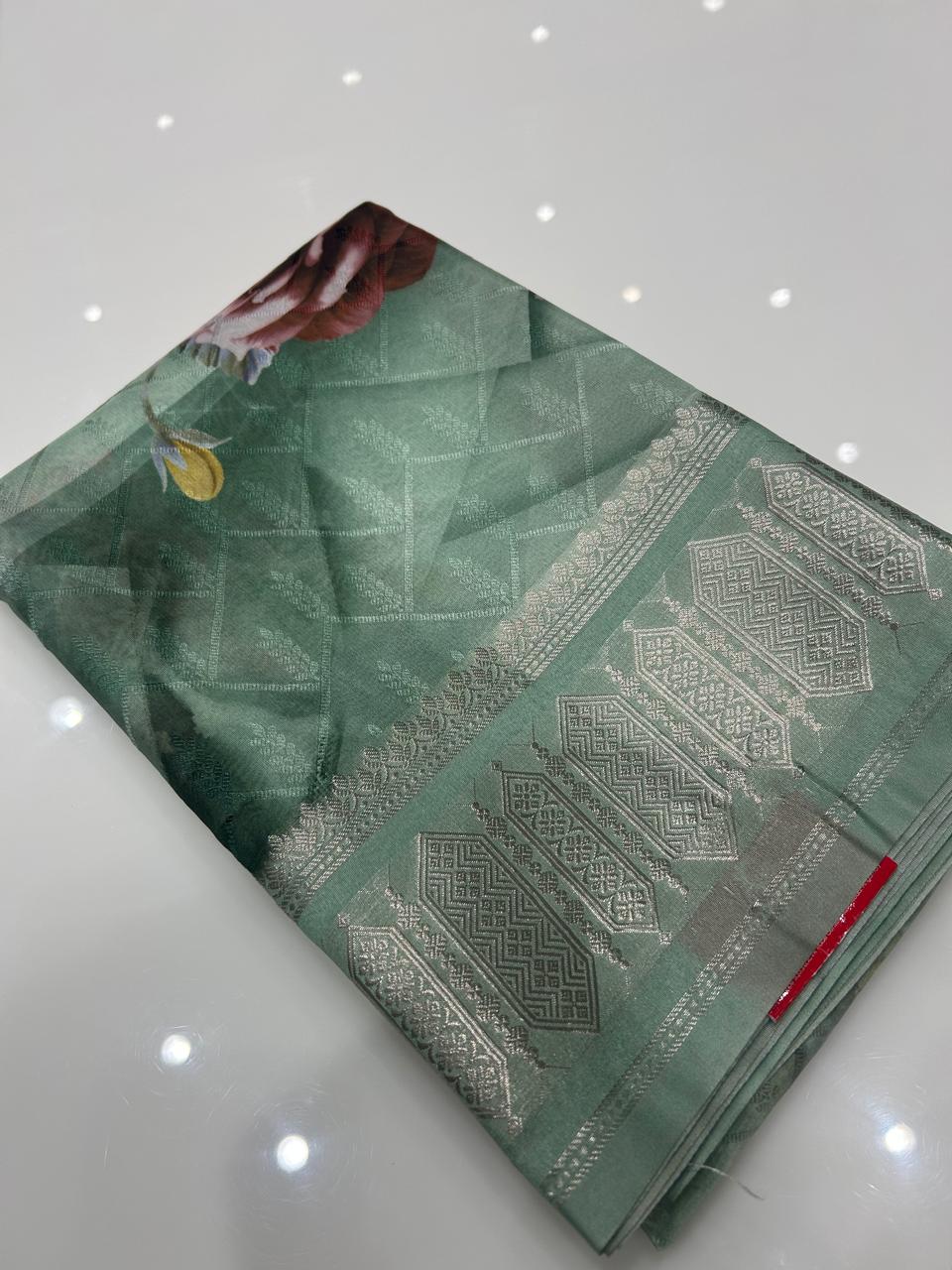Semi Silk Saree -Safer green   color Search code 7001