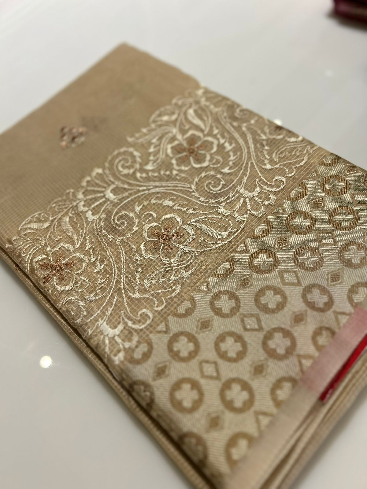 Net Cotta Saree- Chiku shade Search code 7229