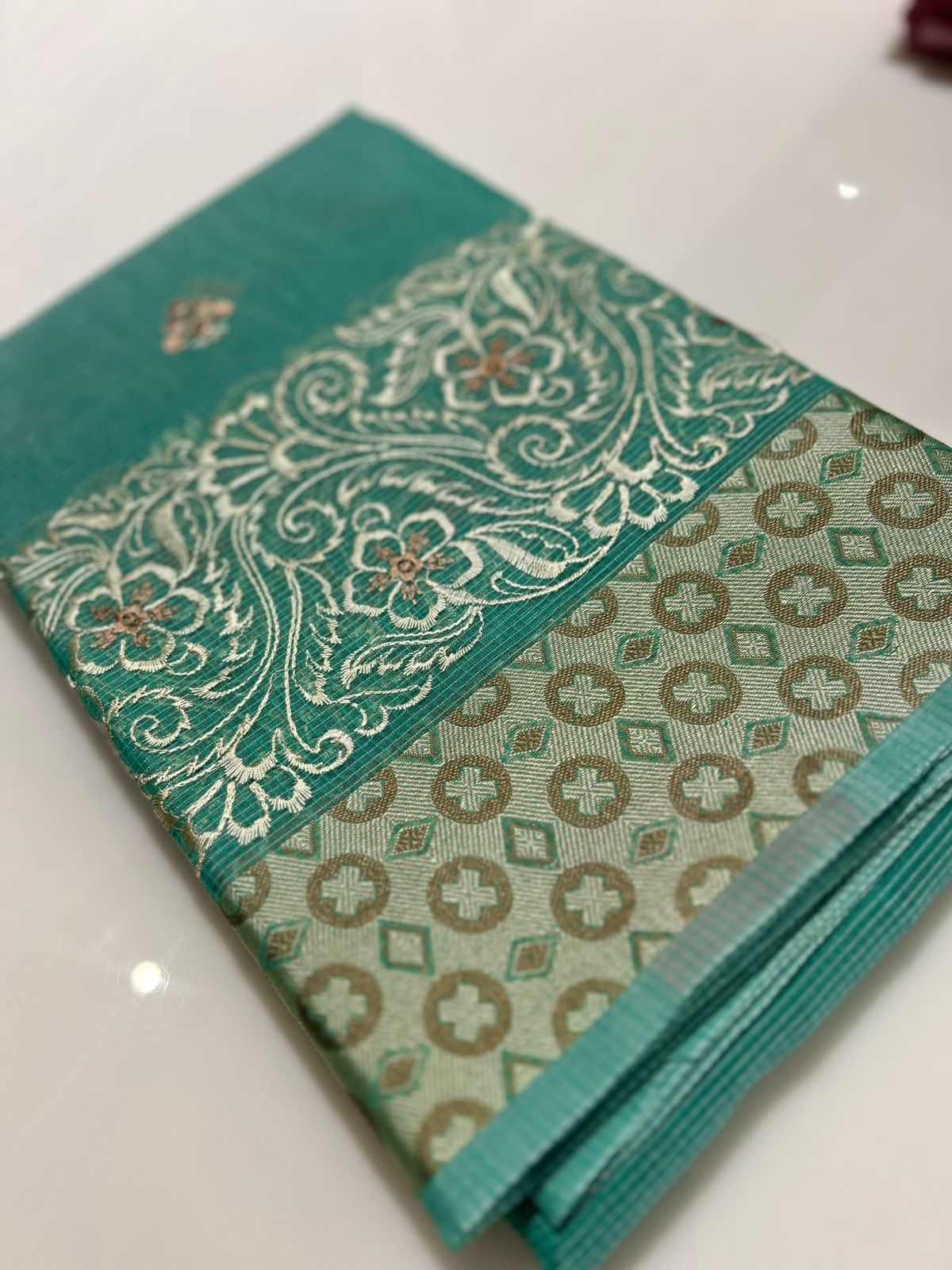 Net Cotta Saree- Ocean blue shade Search code 7230