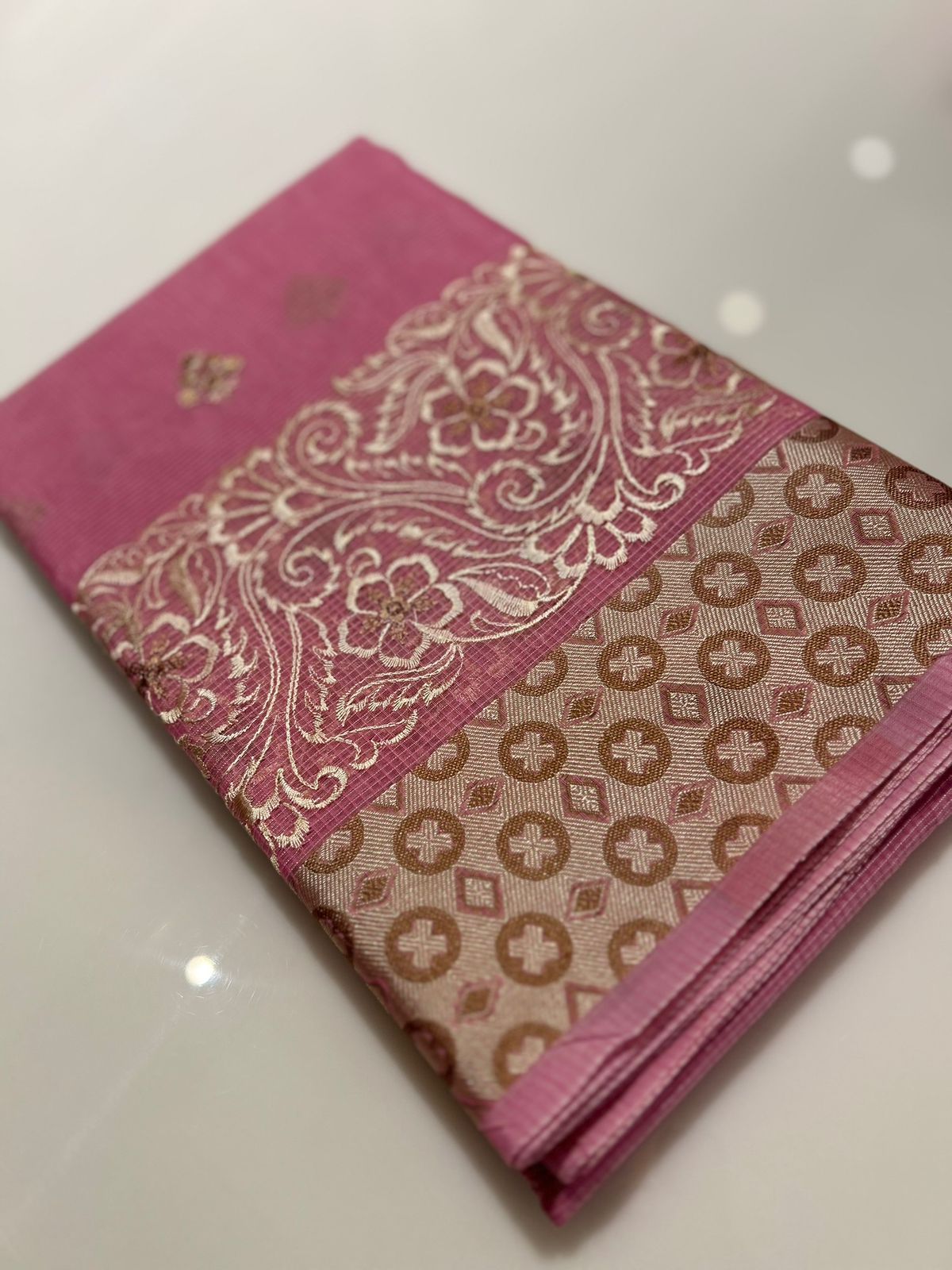 Net Cotta Saree-  Pink shade Search code 7232