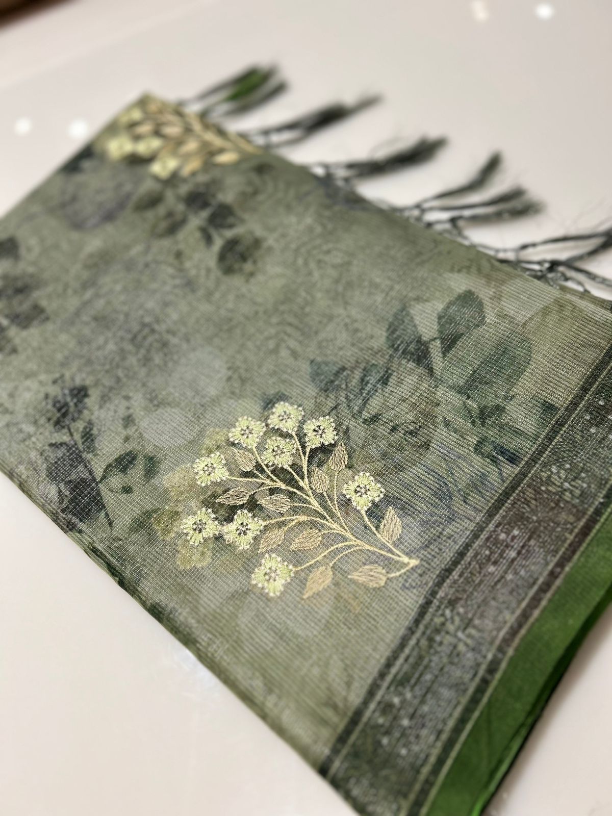 Net Cotta Saree-  Green shade Search code 7234