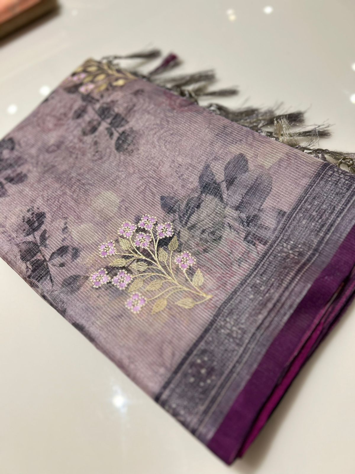 Net Cotta Saree-  Purple shade Search code 7236