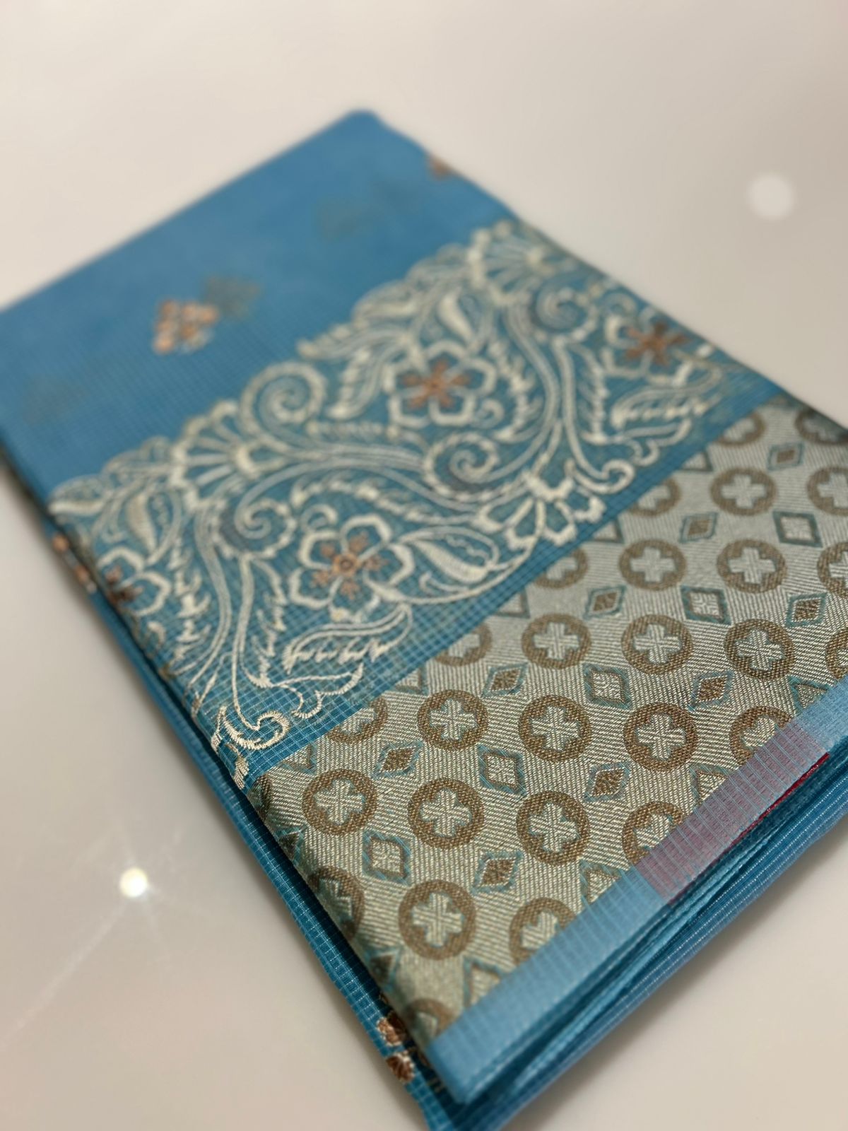 Net Cotta Saree-  blue shade Search code 7231